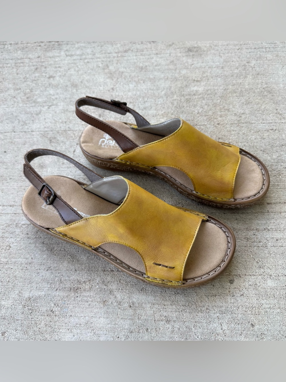 RIEKER Antistress 
Boho Yellow Leather Sandals European Designed Size 37 EU - Picture 2 of 5